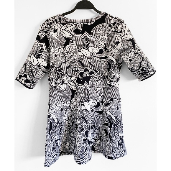 M Missoni Floral Zigzag Intarsia Women's Dress Fit Flare Scoop Neck Black Cream - Picture 4 of 7